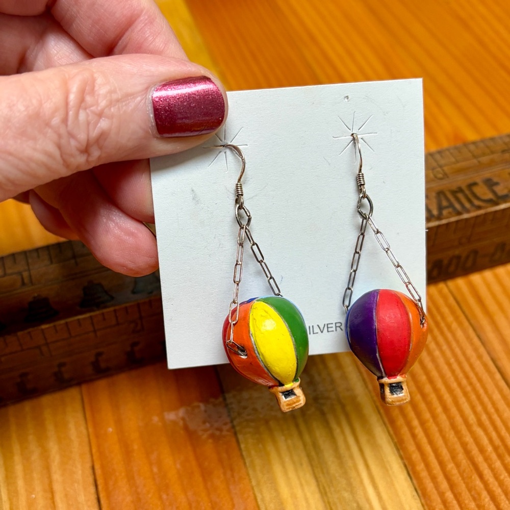 Sterling Silver Hot Air Balloon Vintage Earrings